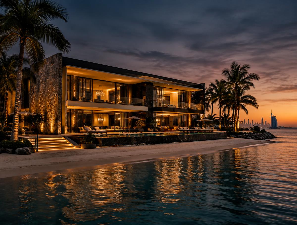Sobha Sanctuary villa exterior at twilight
